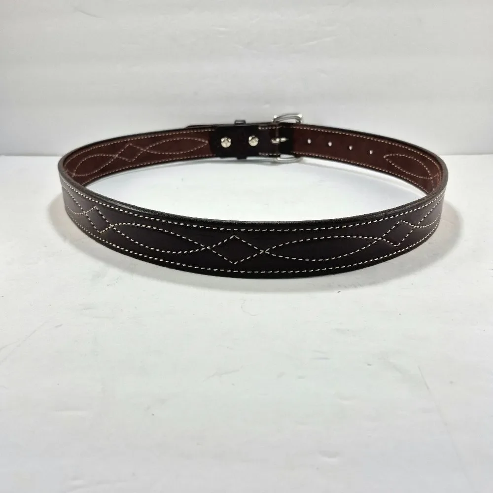 Forest Hill Leather Men's Brown Stitched Full-Grain Leather Belt Size 36